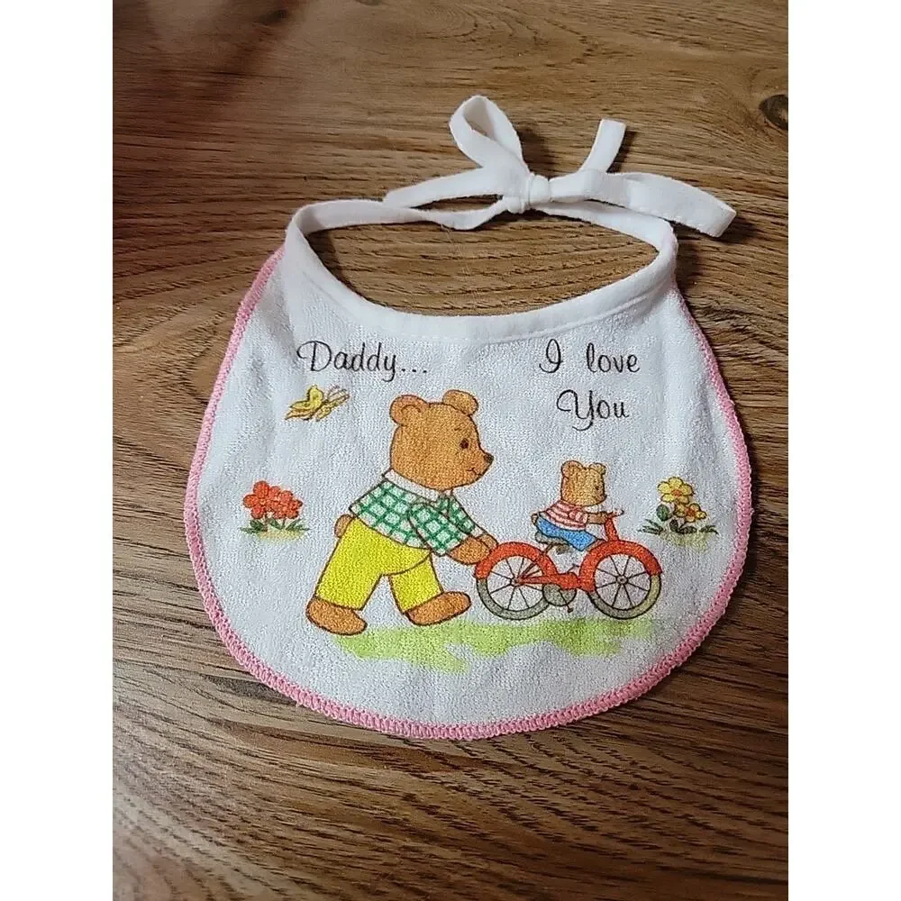 Adorable Vintage Retro Daddy I Love You Baby Bib Bears Bicycle